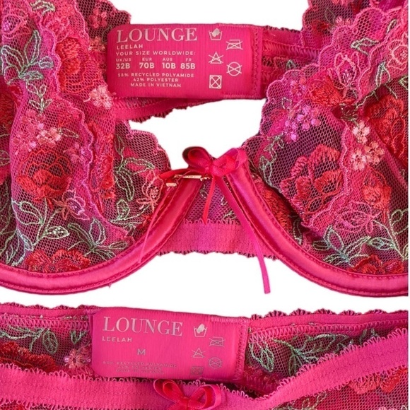 Lounge Leelah NWT Embroidered Balcony Bra with matching Garter Belt Pink Lace - Picture 5 of 10